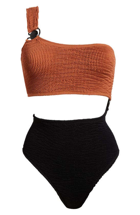 Shop Cleonie Cutout One-shoulder One-piece Swimsuit In Espresso/ Noir
