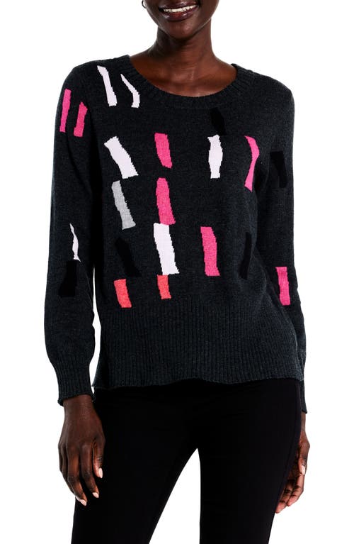 NIC+ZOE Falling Frost Cotton Blend Sweater in Black/Pink Multi