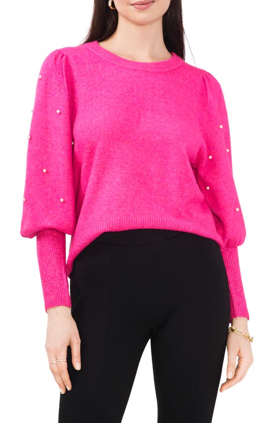 Shop Chaus Imitation Pearl Juliet Sleeve Sweater In Paradox