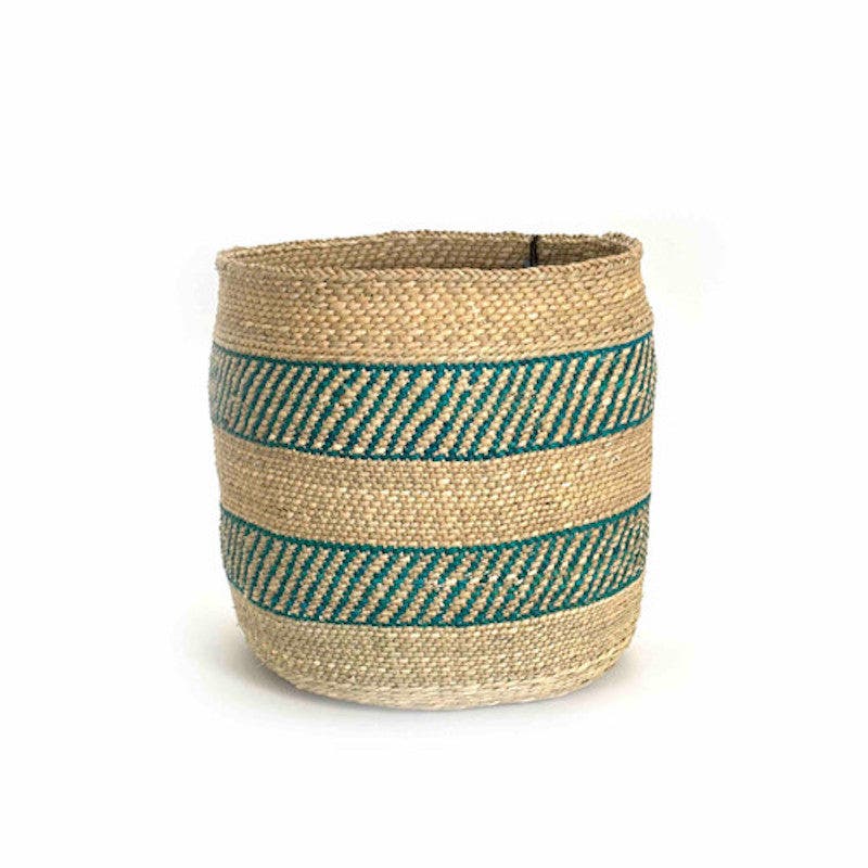 Mbare Turquoise Stripe Iringa Basket In Turquoise Stripe