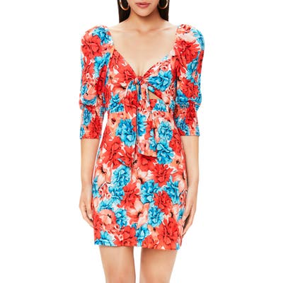 Afrm Mila Floral Tie Front Minidress, Red