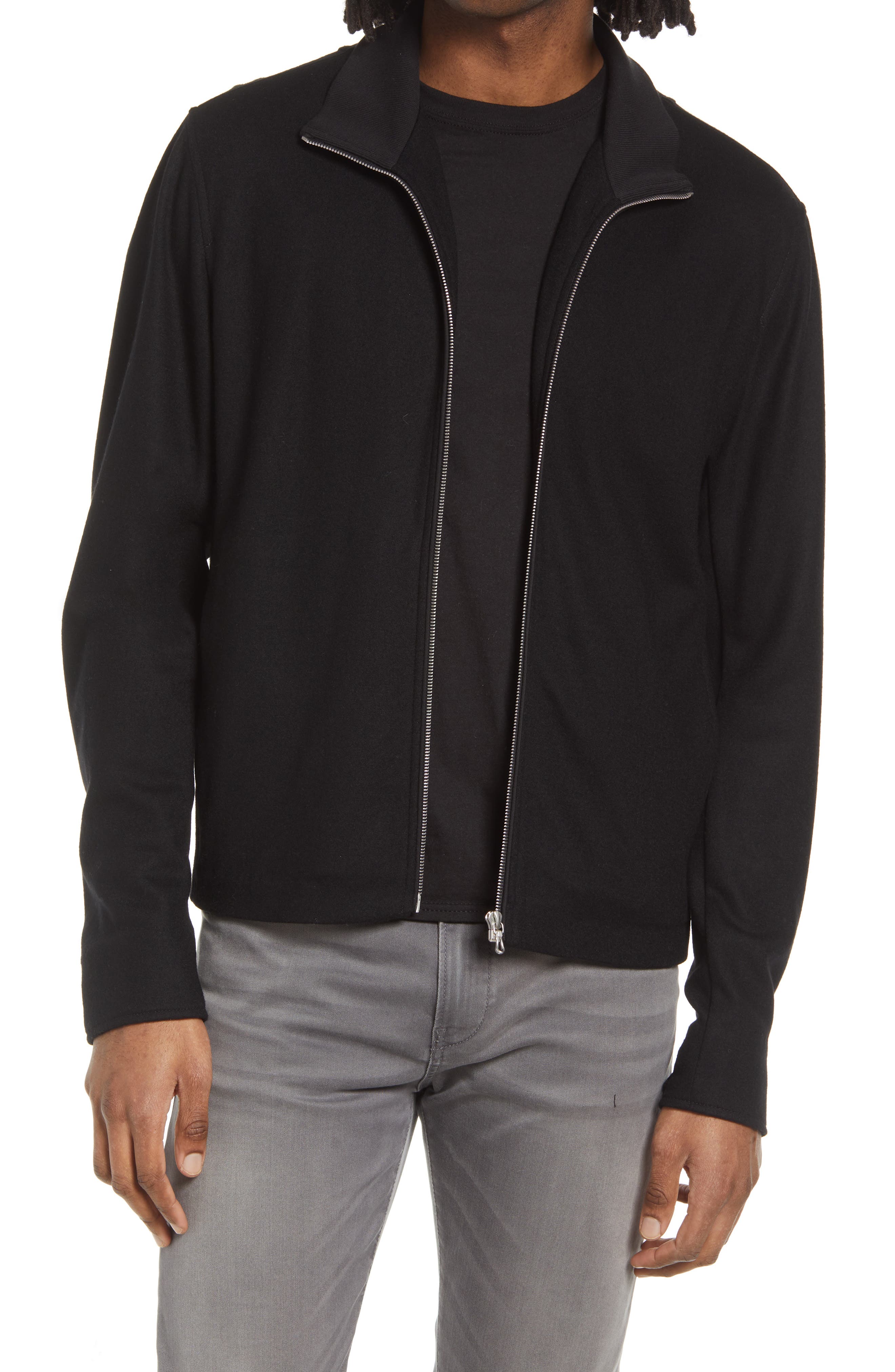 rag & bone Andrew Front Zip Wool Sweater in Black at Nordstrom, Size Large