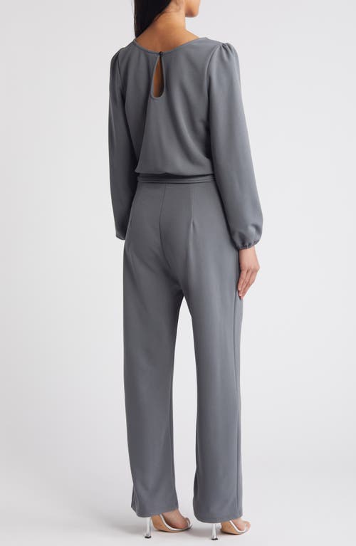 Shop Nikki Lund Laurie Long Sleeve Tie Waist Jumpsuit In Grey