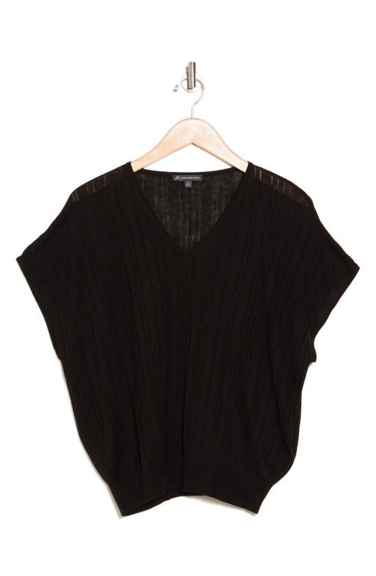 Shop Adrianna Papell V-neck Vertical Rib Sweater In Black