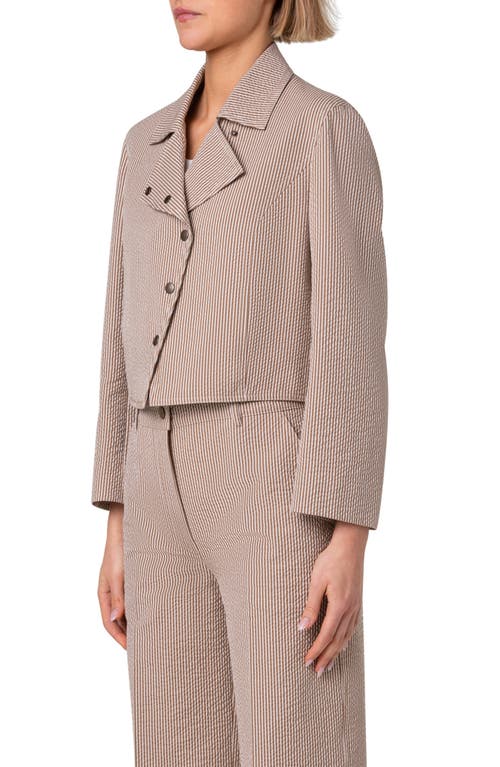Akris Punto Seersucker Crop Moto Jacket In Toffee-cream