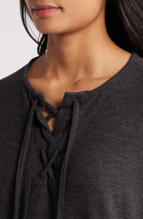 Shop Loveappella Lace-up Knit Top In Black