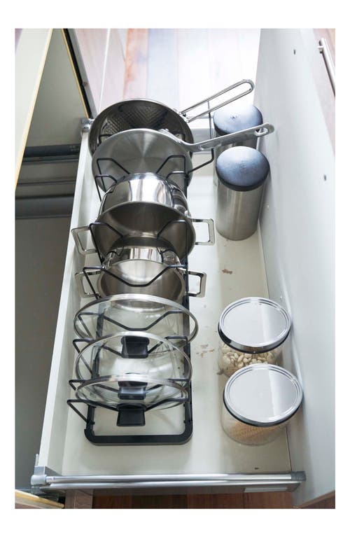 Yamazaki Adjustable Pot Lid Wire Organizer In Black
