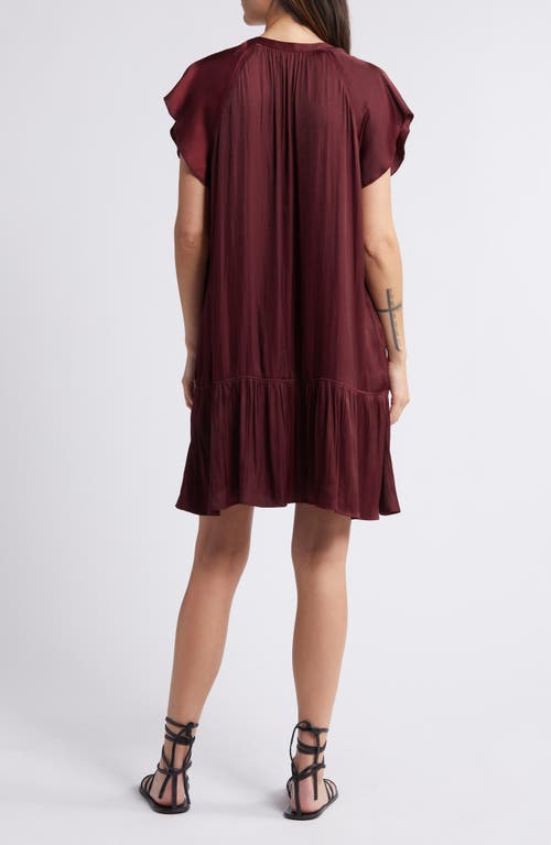 Shop Treasure & Bond Flutter Sleeve Satin Dress In Burgundy Tannin