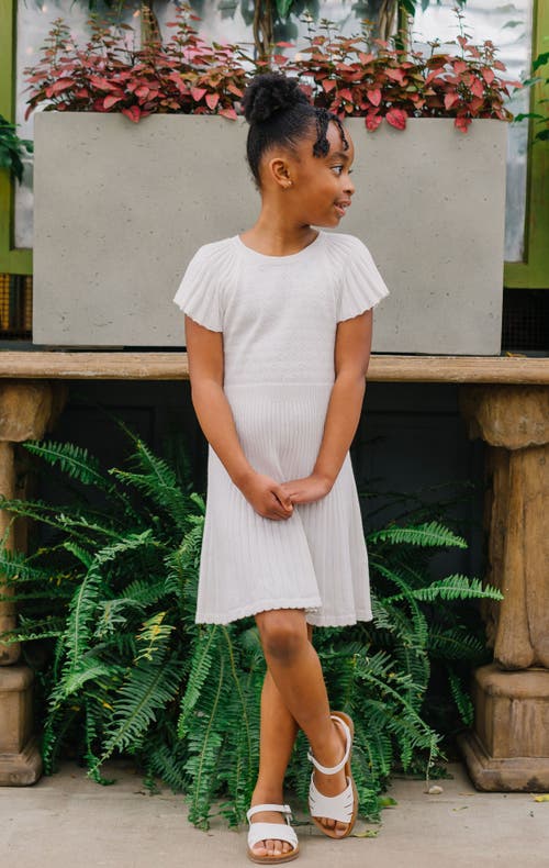 Hope & Henry Baby Girls' Organic Flutter Sleeve Sweater Dress, Infant In White Diamond Pointelle