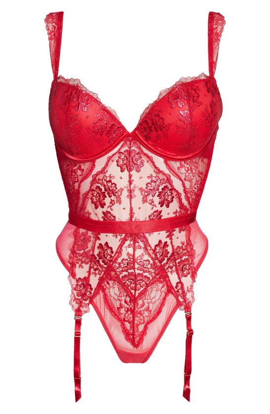 Ann Summers The Carmen Lace Bodysuit With Garter Straps In Red ...