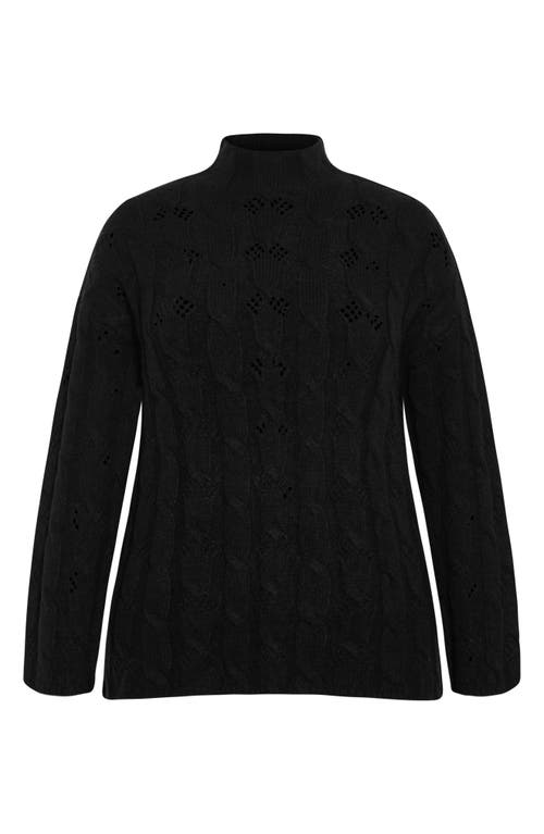 Shop City Chic Iris Mock Neck Cable Knit Sweater In Black