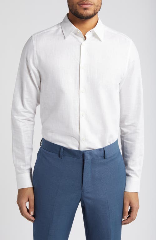 Romeo Regular Fit Linen & Cotton Button-Up Shirt in White
