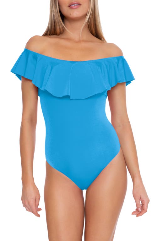 Shop Trina Turk Monaco Off The Shoulder Ruffle One-piece Swimsuit In Adriatic Blue