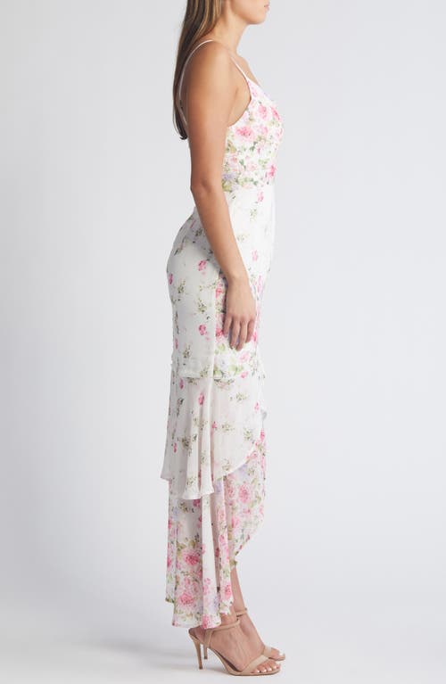 Shop Lulus Breathtaking Vision Floral High-low Dress In White/pink/green