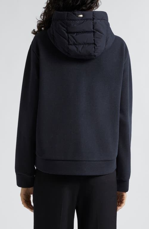 Shop Herno Quilted Down & Knit Full Zip Hoodie In Navy