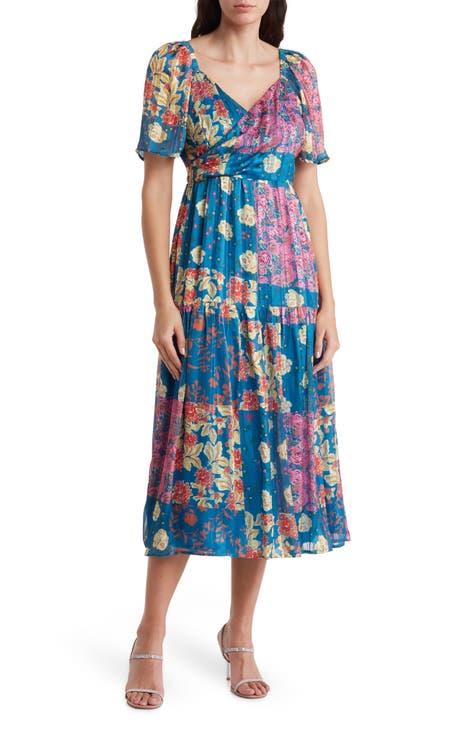 Floral Flutter Sleeve Pleated Midi Dress