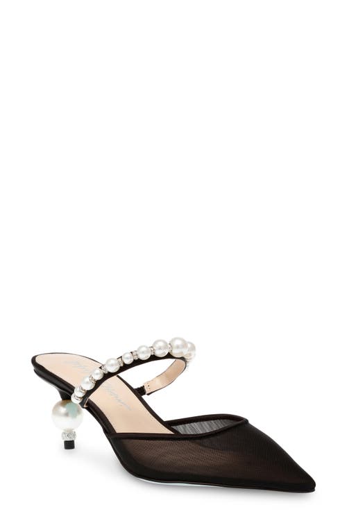 Evey Imitation Pearl Pointed Toe Mule in Black