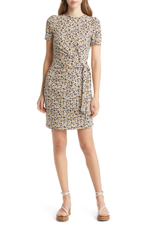 Boden Knotted Cotton Blend Jersey Dress in Black Clover Swirl