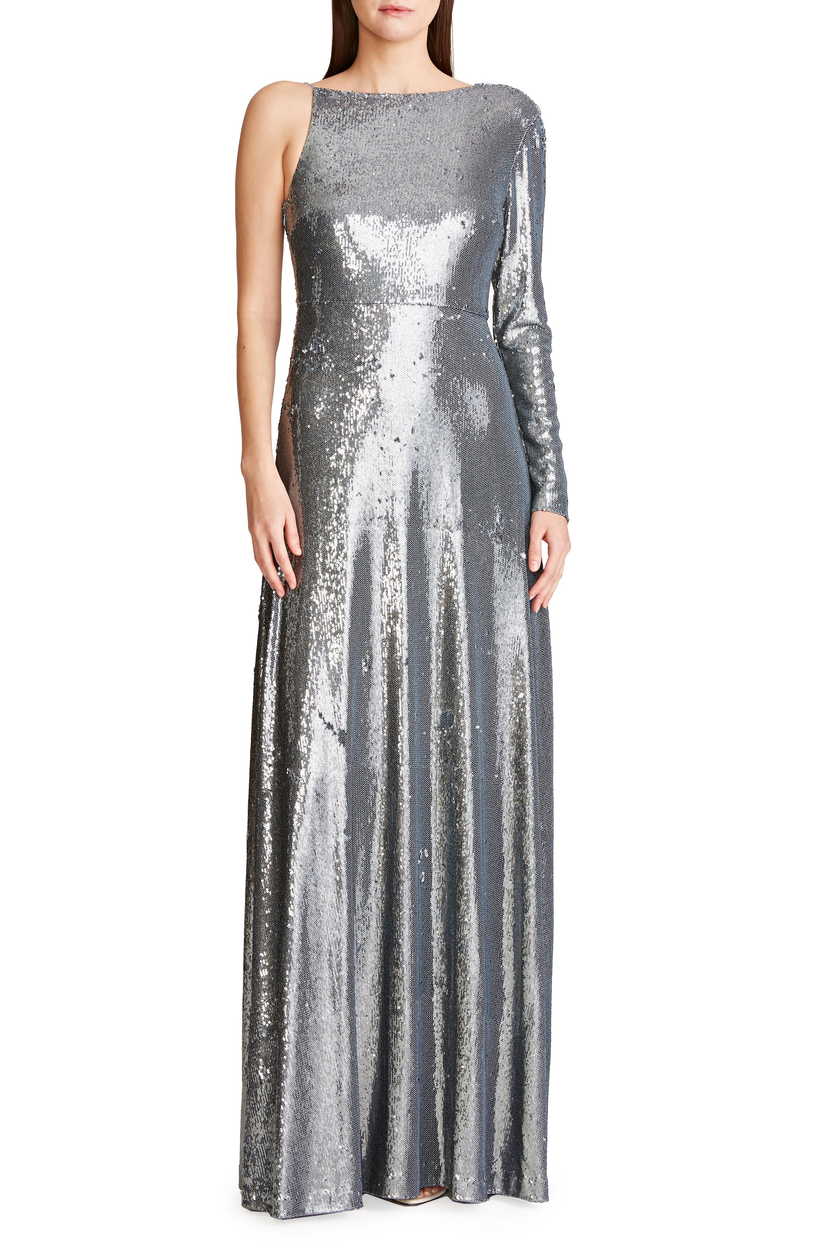 Halston Evening s Emerson Sequin One Shoulder Gown