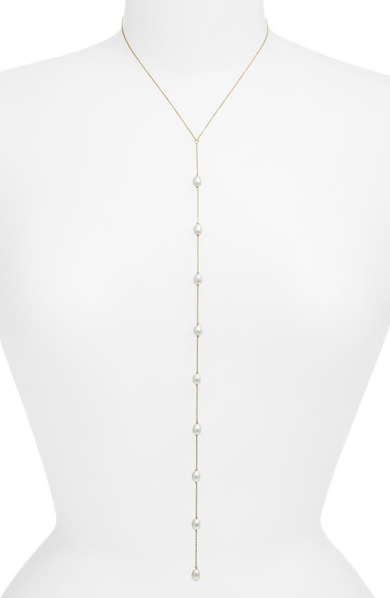 Shop Poppy Finch Cultured Pearl Lariat Necklace In 14k Yellow Gold