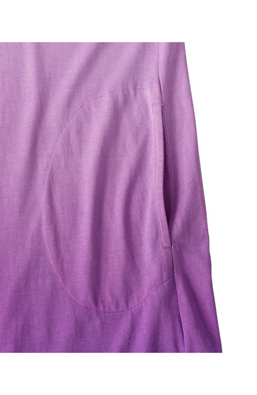 Lands' End Cotton Jersey Long Sleeve Hooded Swim Cover-up Dress In Vivid Violet Ombre