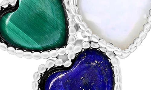 Simona Sterling Silver Heart Cluster Stud Earrings In Lapis/mop/malachite