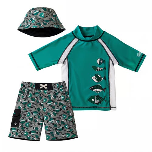Uv Skinz 3pc Sun & Swim Set In Green Aztec Fish