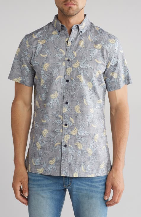 Slub Banana Palm Leaf Print Shirt