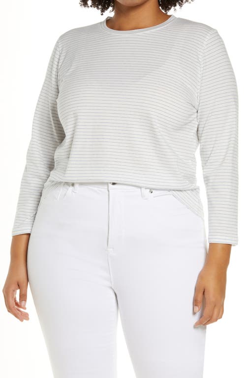 Vince Neppy Stripe Cotton & Linen Crewneck Top In Off White/hydrangea