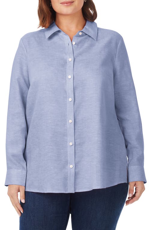 Foxcroft Jordan Linen Button-Up Shirt in Indigo at Nordstrom, Size 16W