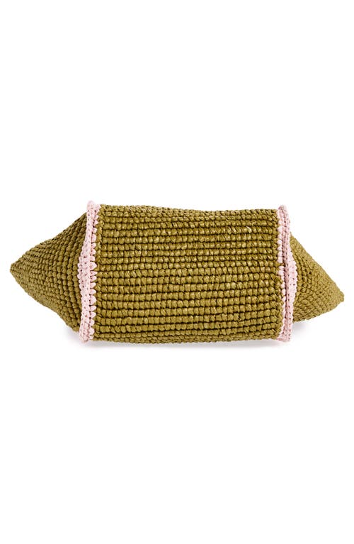 Shop Marni Small Sillo Woven Raffia Tote In Olive/green