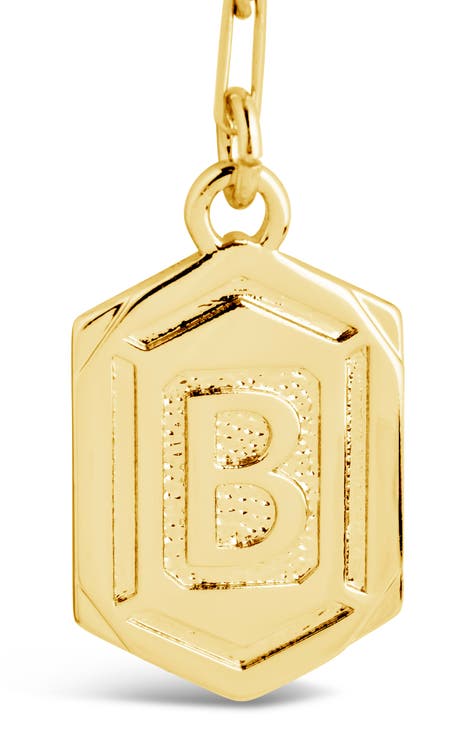 14K Gold Plated Hexagon Tag Initial Pendant Necklace
