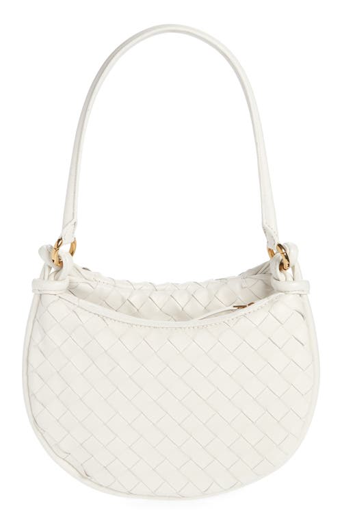 Shop Bottega Veneta Small Gemelli Intrecciato Leather Shoulder Bag In White/brass