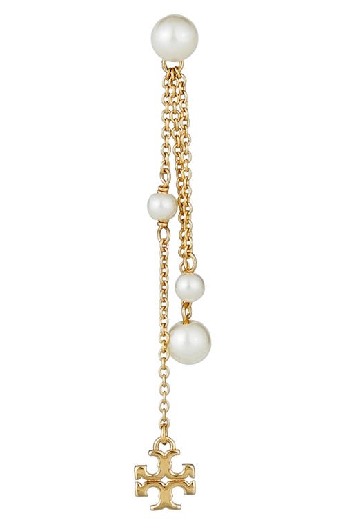 Shop Tory Burch Kira Imitation Pearl Linear Drop Earrings In Tory Gold/multi