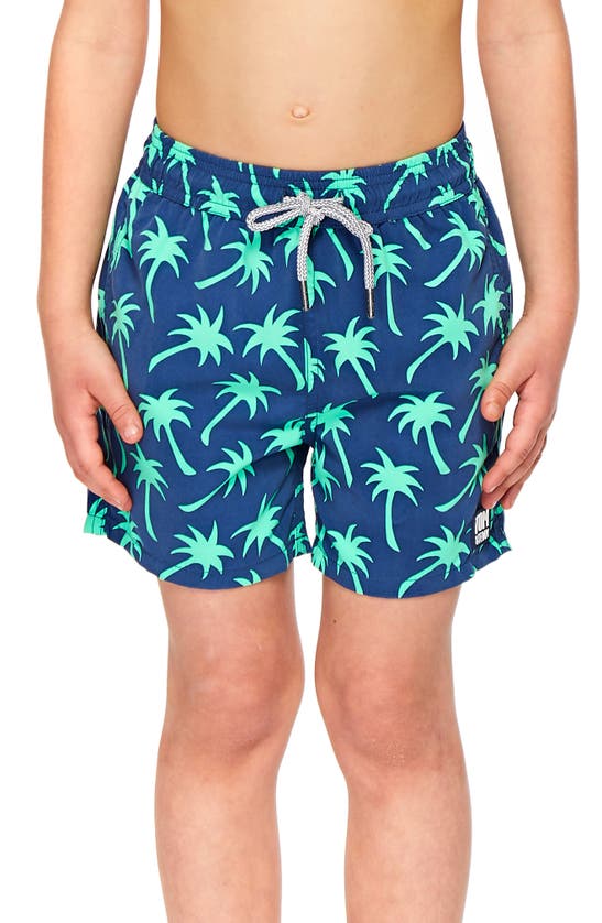 Tom & Teddy Boys' Palm Tree Swim Trunks - Little Kid, Big Kid In Navy And Spring Green