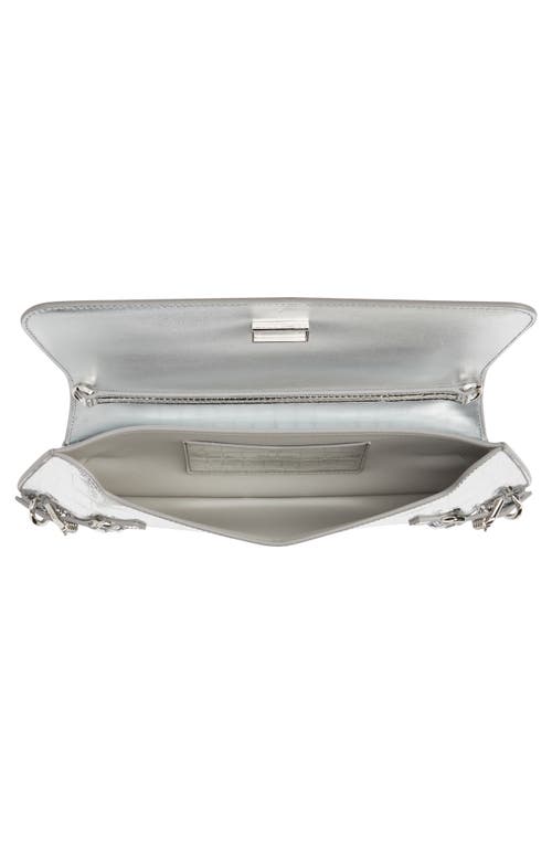 Shop Givenchy Voyou Metallic Croc Embossed Leather Shoulder Bag In Light Silvery