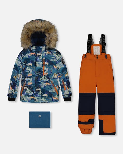 Shop Deux Par Deux Little Boy's Two Piece Snowsuit Burnt Orange With Printed Animals And Glaciers