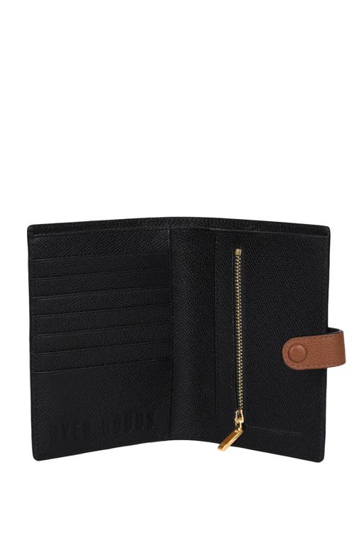 Hyer Goods Upcycled Leather Passport Wallet With Zipper Coin Pocket In Cognac Check