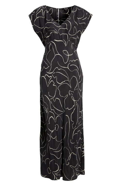 Shop Madewell Floral Print V-neck Cupro Blend Midi Dress In True Black