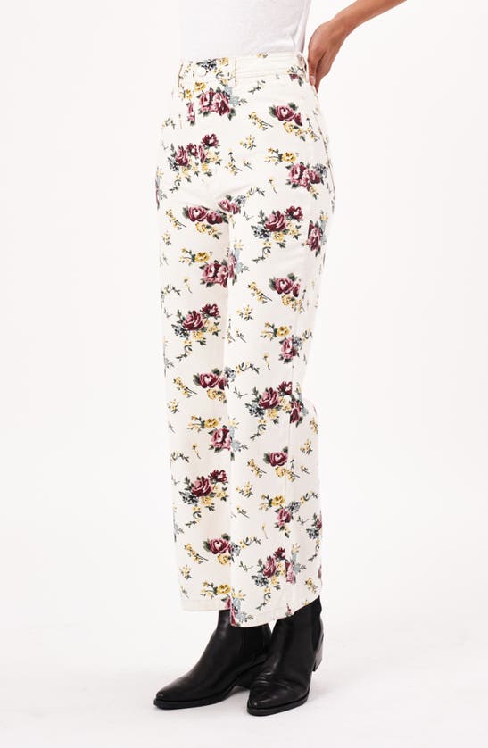 Shop Rolla's Floral Wide Leg Ankle Jeans In Cream