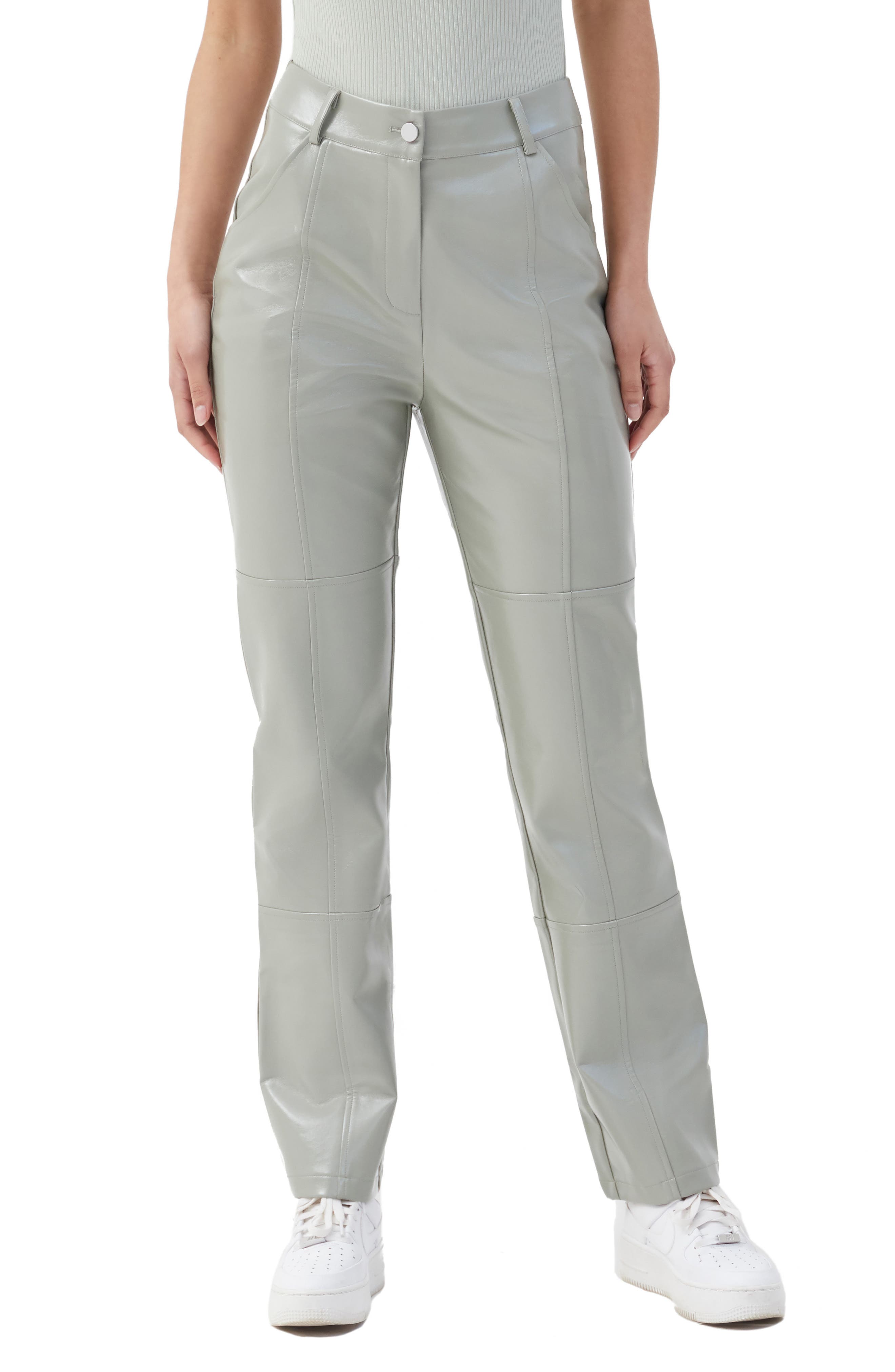 grey leather pants womens