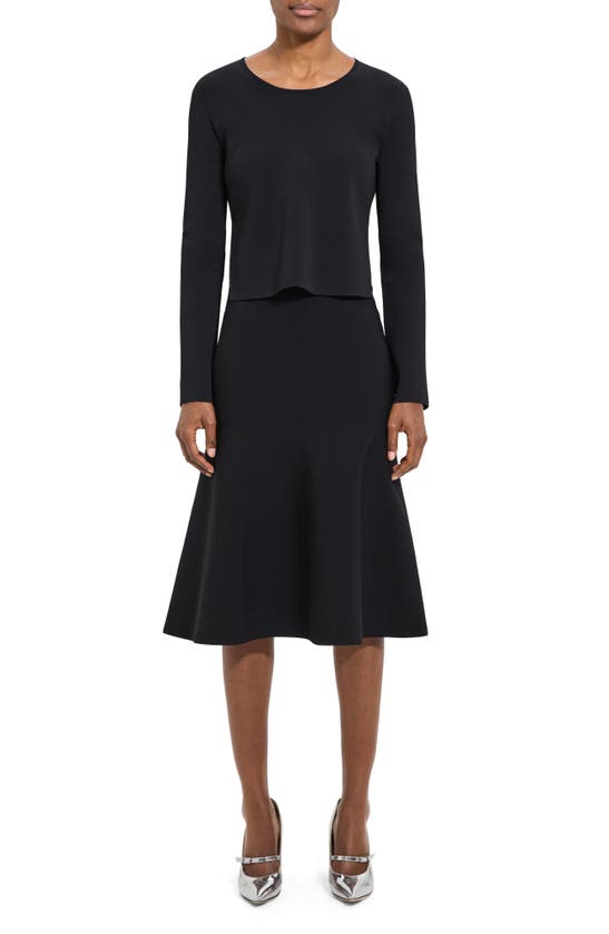 Theory Layered Long Sleeve Dress In Black