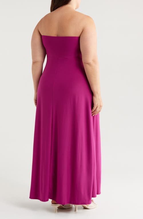 24seven Comfort Apparel Pleated Stretch Strapless A-line Dress In Magenta