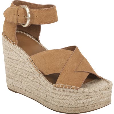 Marc Fisher Ltd Amari Ankle Strap Espadrille Wedge- Brown