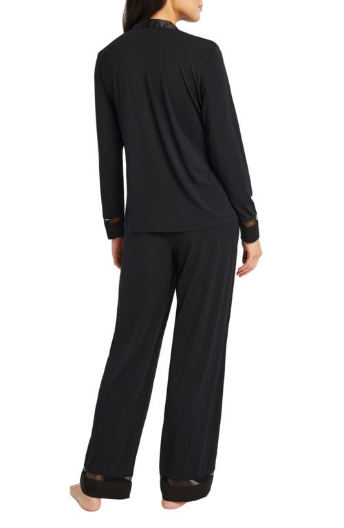 Fleur't Tuxedo Satin Trim Pajamas In Black
