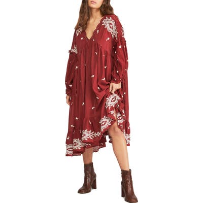 Free People Lavender Fields Long Sleeve Trapeze Dress, Red