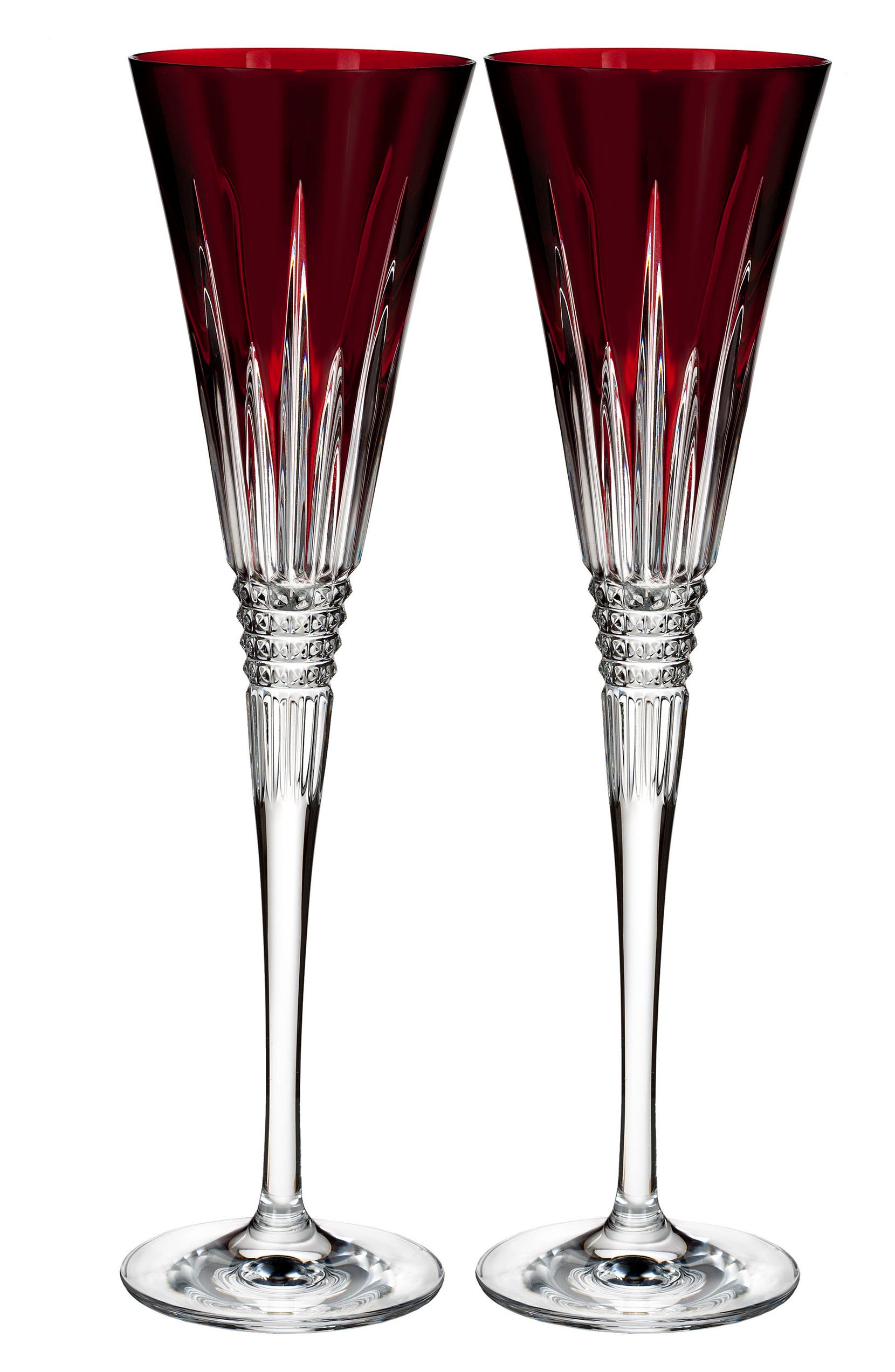 Lismore Diamond Set Of 2 Red Lead Crystal Champagne Flutes Lismore Diamond Set Of 2 Red Lead Crystal Champagne Flutes