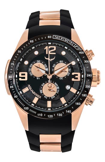 Aquaswiss Trax 6h Stainless Steel Watch, 43mm X 53mm In Black/rosegold