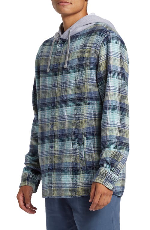 Quiksilver Sandbar Plaid Hooded Button-up Shirt Jacket In Blue/bright Yellow