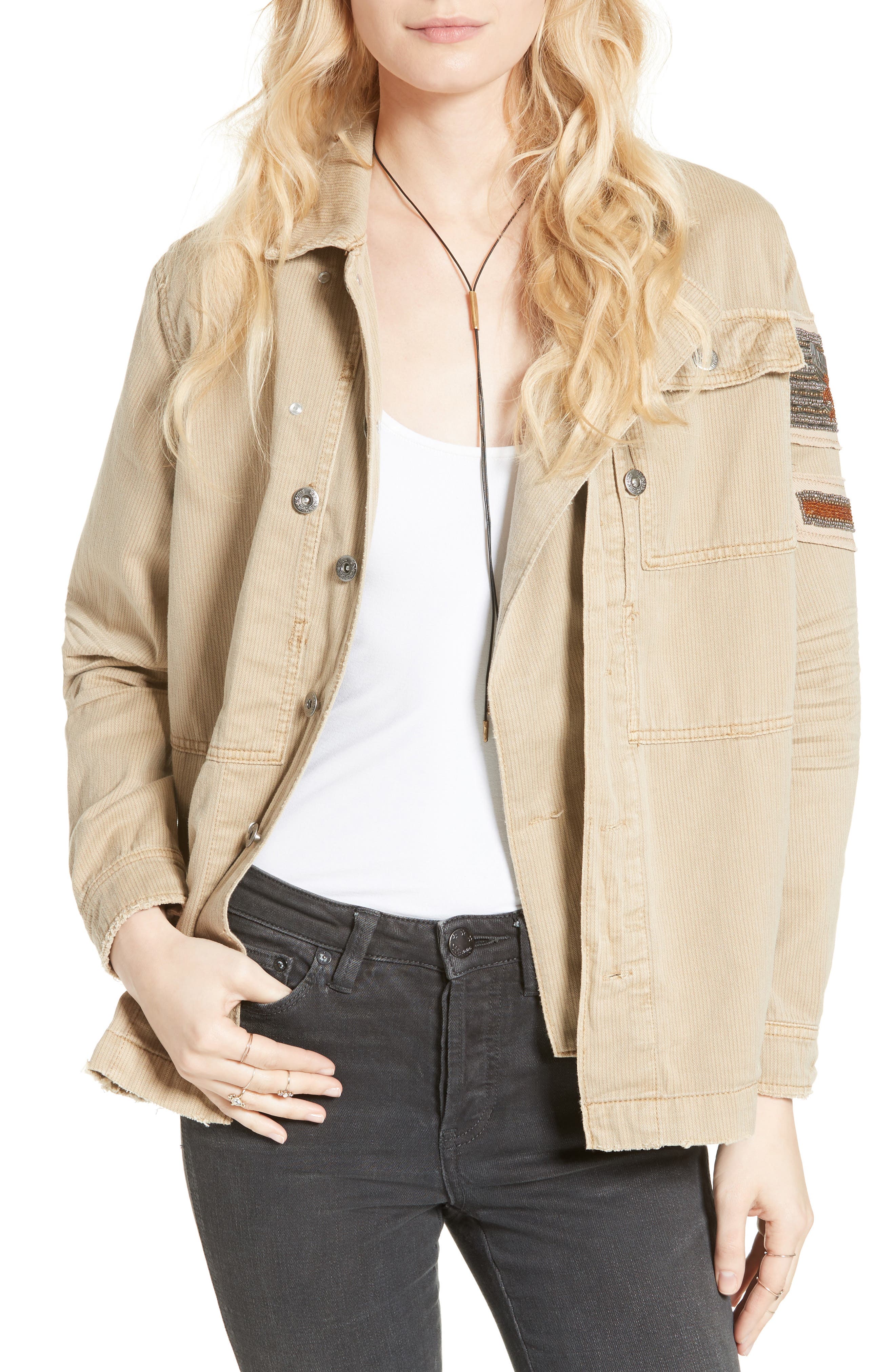 free people embellished military shirt jacket